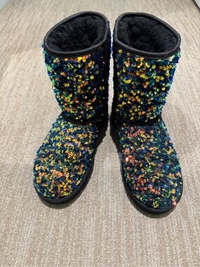 UGG Black Multicolor Sequin Classic Short Boots